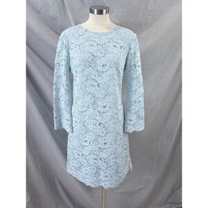 Shoshanna Rae Baby Blue Lace Shift Midi Dress 3/4 Sleeve Size 6